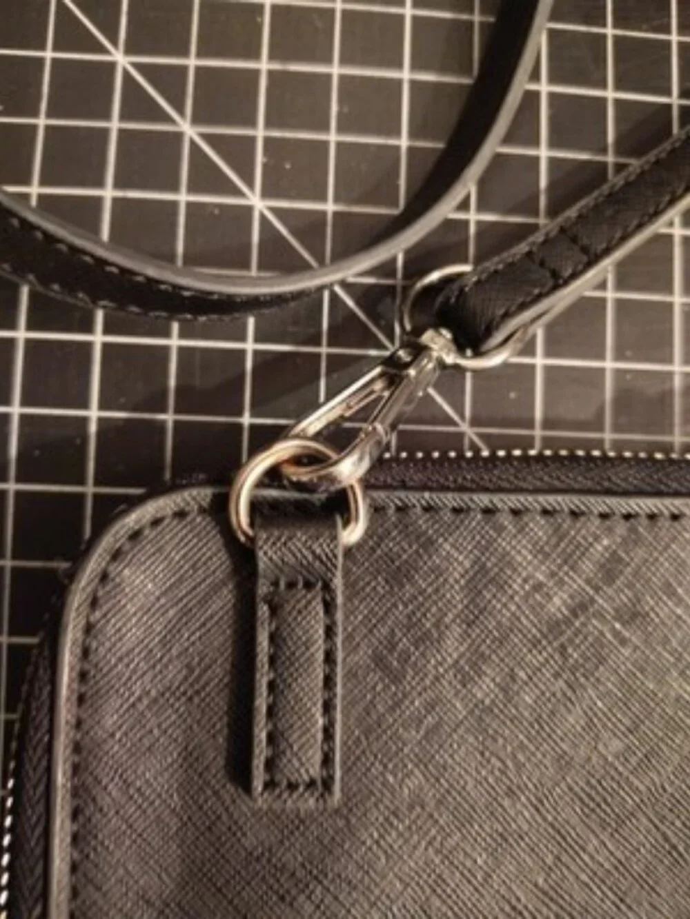 Nine West Black Saffiano Faux Leather Crossbody Phone Bag Silver Hardware